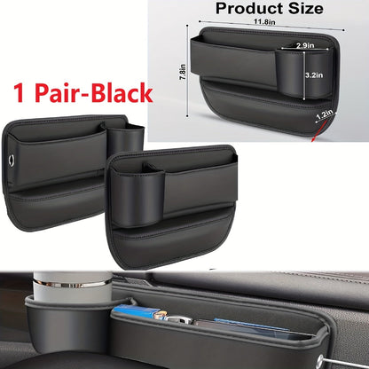 Car Seat Gap Organizer with Cup Holder – Adjustable PU Leather Side Seat Storage Box for Phone, Keys, Glasses & Cards | Multi-Functional Car