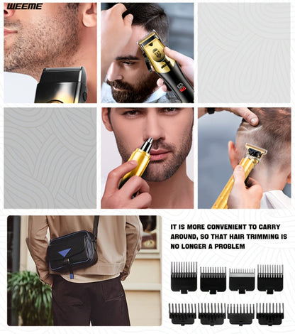 Men's Grooming Kit USB Rechargeable Hair Clipper Set with Nose Trimmer Electric Shaver Detail Trimmer 8 Limit Combs Professional Haircut Kit