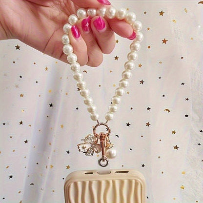 Butterfly Beaded Phone Lanyard Bracelet Keychain Set 3-in-1 Cute Wrist Strap Pendant Charm