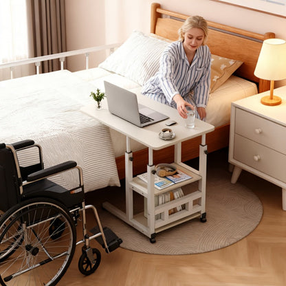 Rolling Overbed Table with Brake Wheels, Adjustable Height Bedside Nursing Dining Table for Elderly & Patients