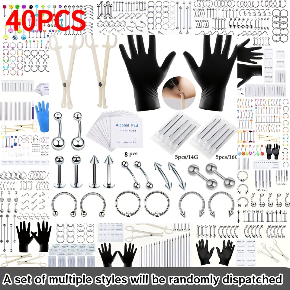 Piercing Kit Stainless Steel Random Set for Makeup, Travel and Everyday Vanity Use, with the Listed Configuration