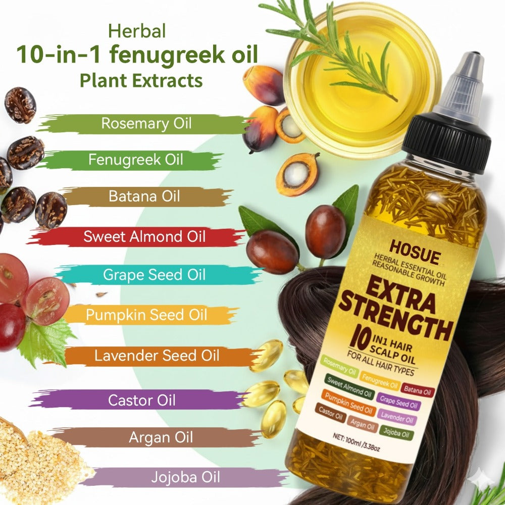 Hair Growth Oil 10-in-1 Botanical Herbal Blend Batana Rosemary Fenugreek Castor Red Onion Ginseng Turmeric Pumpkin Seed Nourishes