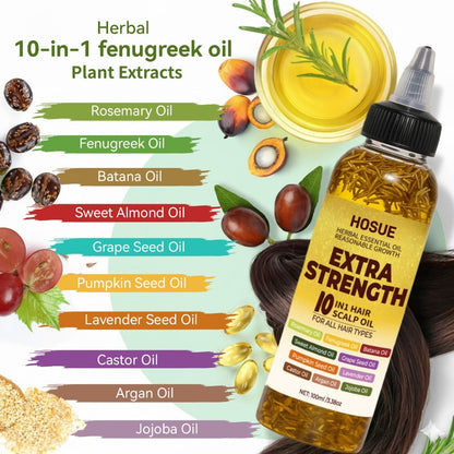 Hair Growth Oil 10-in-1 Botanical Herbal Blend Batana Rosemary Fenugreek Castor Red Onion Ginseng Turmeric Pumpkin Seed Nourishes