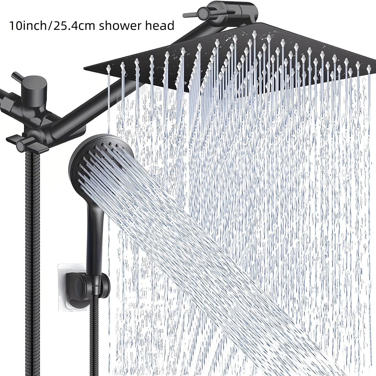 High Pressure Rainfall Shower Head Combo with Handheld Spray – 9 Spray Settings, 180° Adjustable Bracket, Stainless Steel Hose