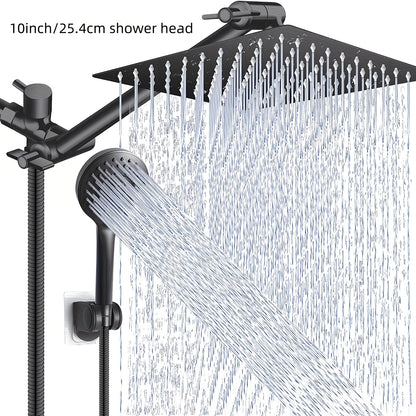 High Pressure Rainfall Shower Head Combo with Handheld Spray – 9 Spray Settings, 180° Adjustable Bracket, Stainless Steel Hose