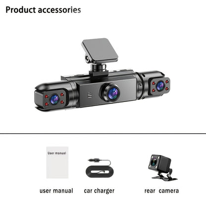 360° Panoramic Dash Cam 3 & 4 Lens 1080P HD Front + 720P Rear Left Right, Quad-Split Screen, HD Night Vision WDR G-Sensor Loop Recording