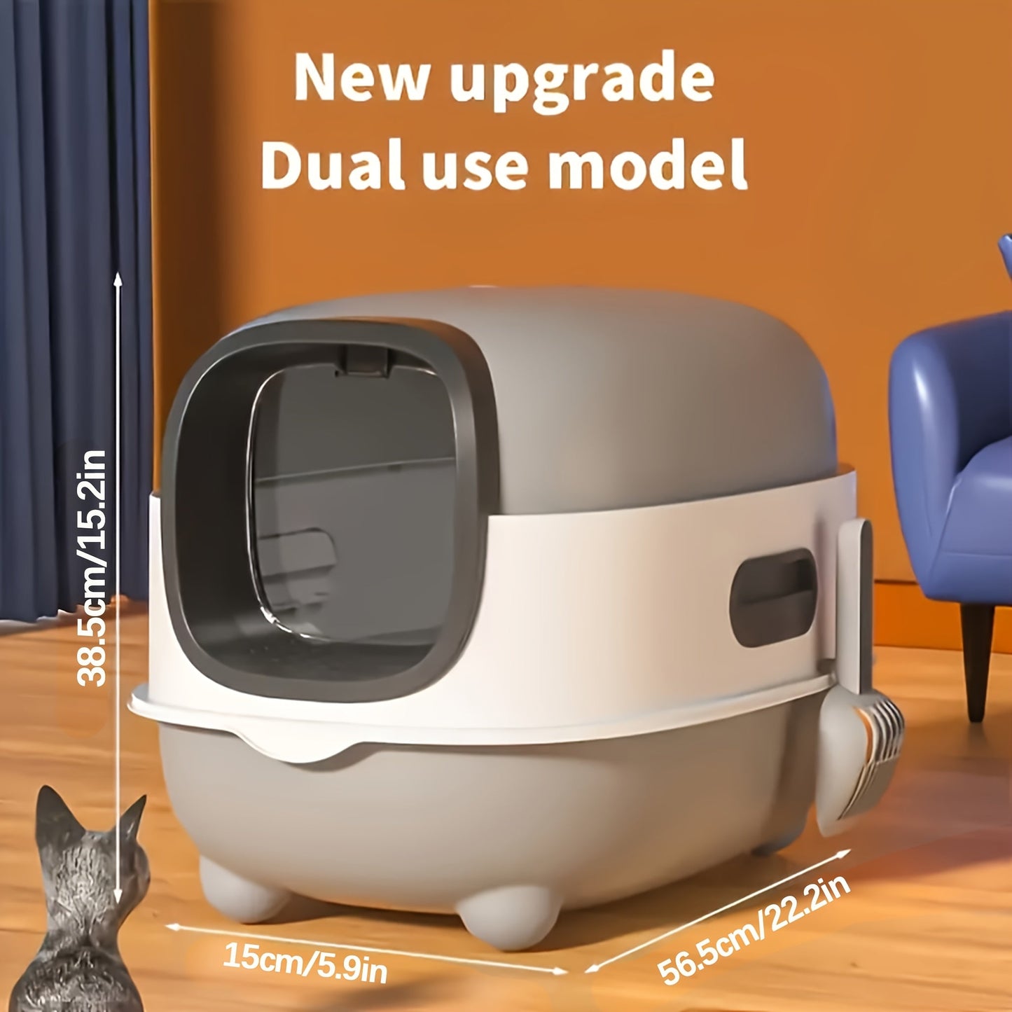 Hooded Cat Litter Box with Front Entry, Removable Shell and Open-Lid Access in Pink, Gray, Purple, Blue or Green