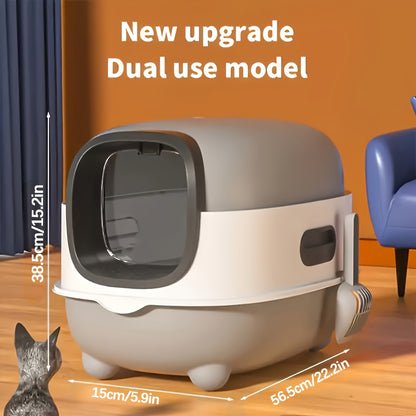 Hooded Cat Litter Box with Front Entry, Removable Shell and Open-Lid Access in Pink, Gray, Purple, Blue or Green