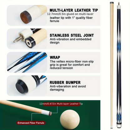 20-Piece Pool Ball and Cue Set with 16 Graphic Billiard Balls, Two Cues and Two Ball Racks