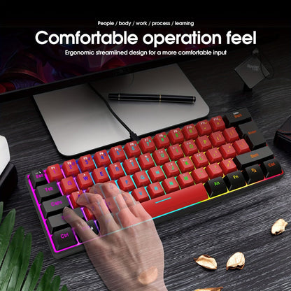 60% Mini Wired Gaming Keyboard SNPURDIRI RGB Backlit Ultra-Compact Film Keys – Space-Saving Tenkeyless Design for PC Gamers