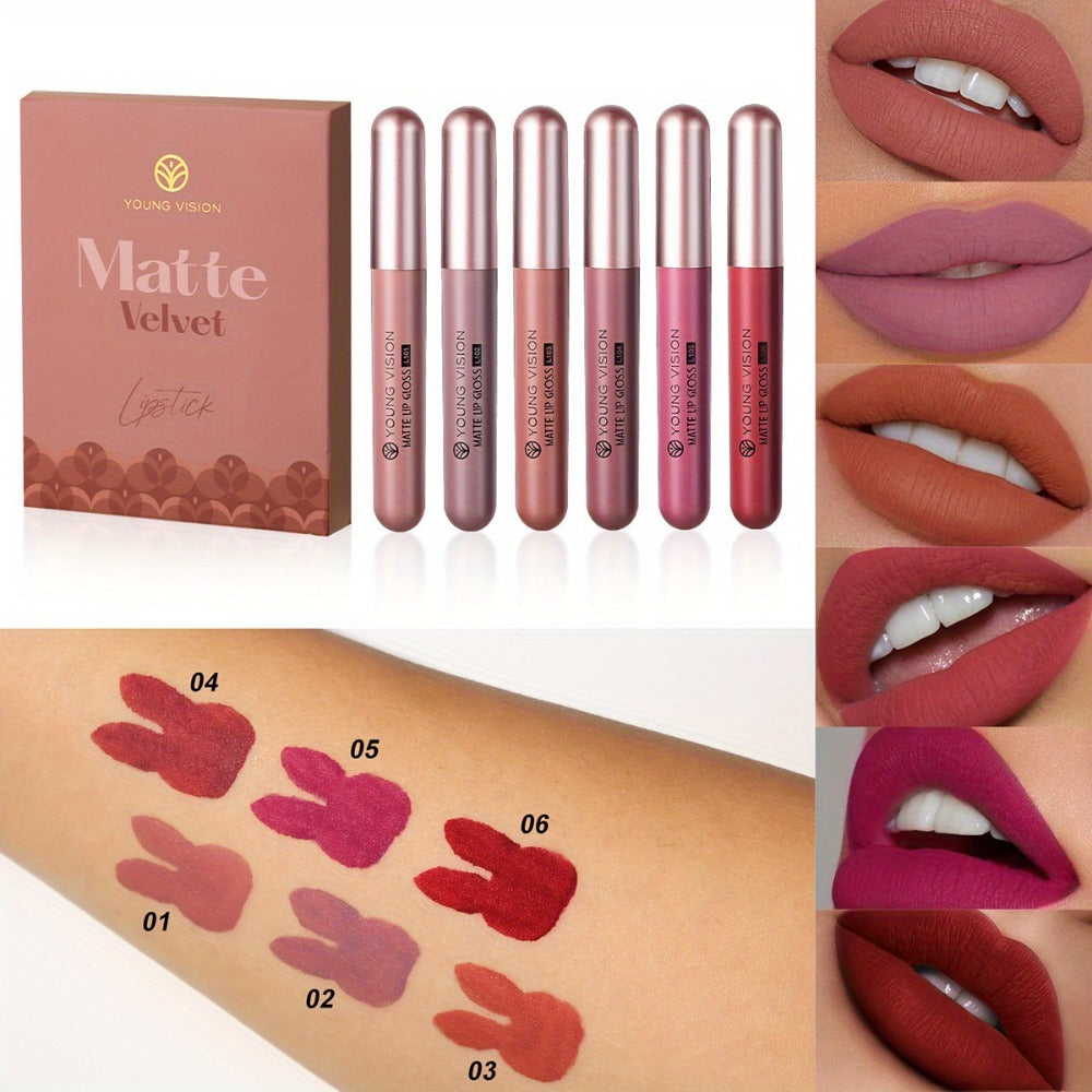 Liquid Matte Lipstick Set 6 Pcs Nude Shades Waterproof High Pigment Velvet Smudge Proof Lip, for Makeup, Travel and Everyday Vanity Use
