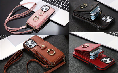 Phone Case Wallet with 2-3 Card Holder and Fold-Out Kickstand for Selected iPhone 12-16 Model Options