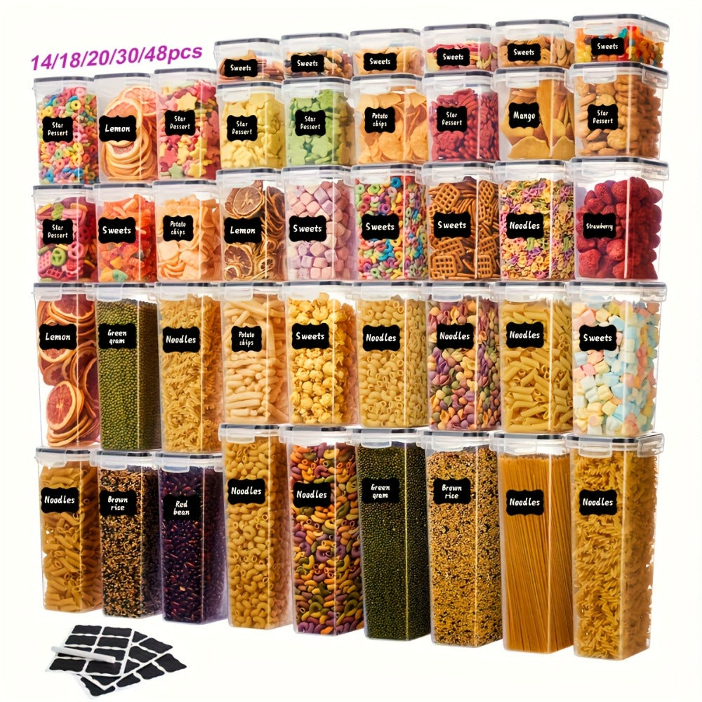 Food Storage Container Pantry Set with Three to 42 Jars, Flip-Top Lids, BPA-Free Plastic and Labels