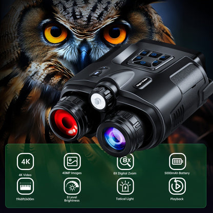 Black 4K-Labeled Night Vision Binoculars with 3-Inch Screen, 8X Digital and 5X Optical Zoom, 64GB Card and Carry Case