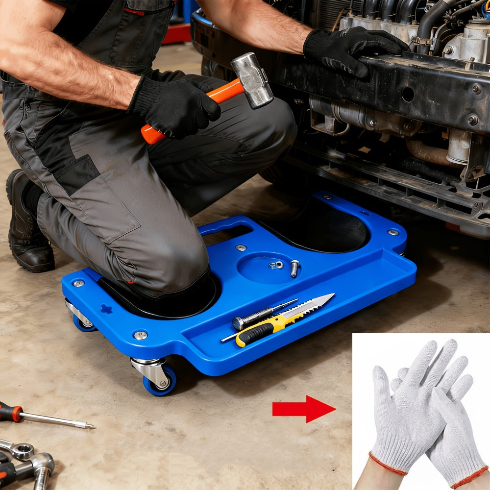 Rolling Knee Creeper Pad with Built-In Tool Tray – ABS High-Impact Frame, Cushioned Kneeling Pad for Car Repairs, Carpentry & Flooring
