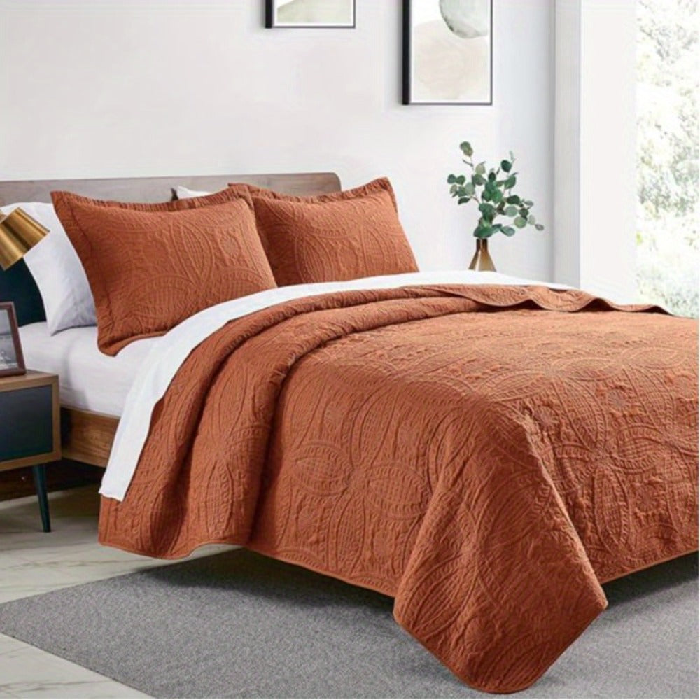 Quilt Set 3 Piece Lightweight Microfiber Bedspread with Pillow Shams – Coin Pattern Coverlet All Season Soft Bed Quilt Full Queen King