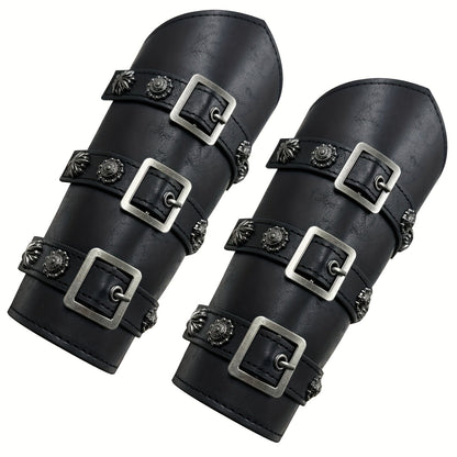 Viking Medieval Leather Arm Guards Bracers – PU Leather Knight Gauntlets Adjustable Metal Buckles Rivets for Men Women Halloween Cosplay