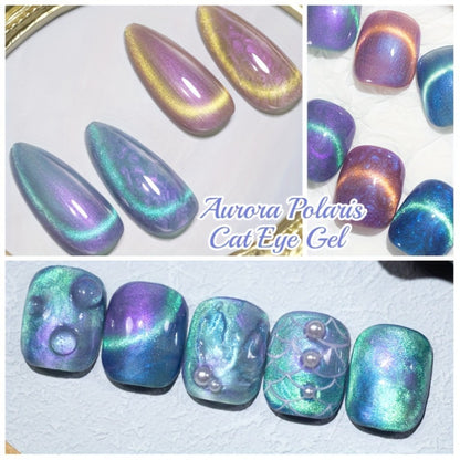 Gel Nail Polish 6-Piece 9D Aurora Magnetic Cat-Eye Set with Pearl-Shell Glitter Effect and UV/LED Soak-Off Cure