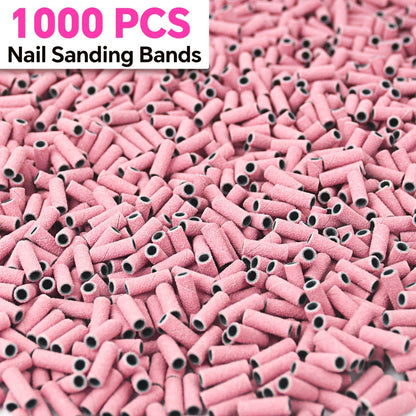 Nail Sanding Bands 1000 Pack with Mandrel Bit – Coarse Medium Fine Grit 3mm Nail Drill Bits for Acrylic Removal