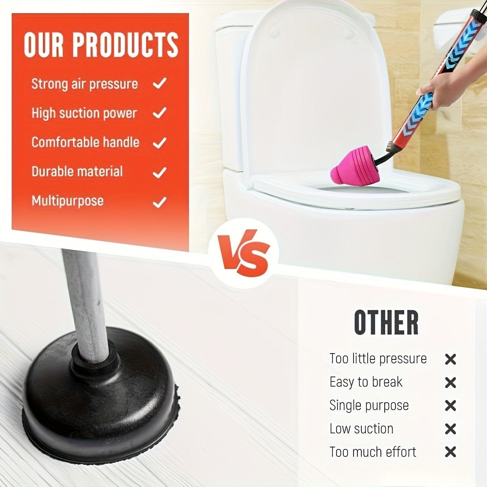 Toilet Plunger Air Pressure Drain Cleaner – Pipe Unclogger with Handle, Suction Cup Clog Remover for Toilet Sink Shower Bathtub