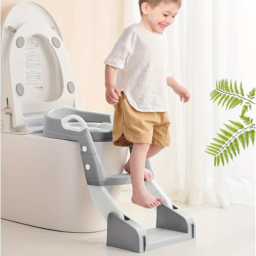 Potty Training Toilet Seat with Ladder, 2-in-1 Toddler Toilet Seat & Step Stool, Foldable Kids Potty Chair with Anti-Slip Pad