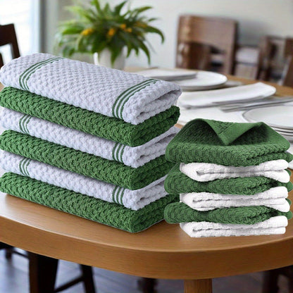 Kitchen Hand Towels, Twelve-Piece Cotton Kitchen Towel Set with Six 15 x 25-Inch Hand Towels and Six 12 x 12-Inch Washcloths