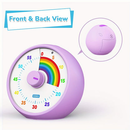 Visual Timer 60 Minute Countdown Silent Tomato Timer Rainbow Pattern for Classroom Office for Home Cooking, Dining and Outdoor Meals
