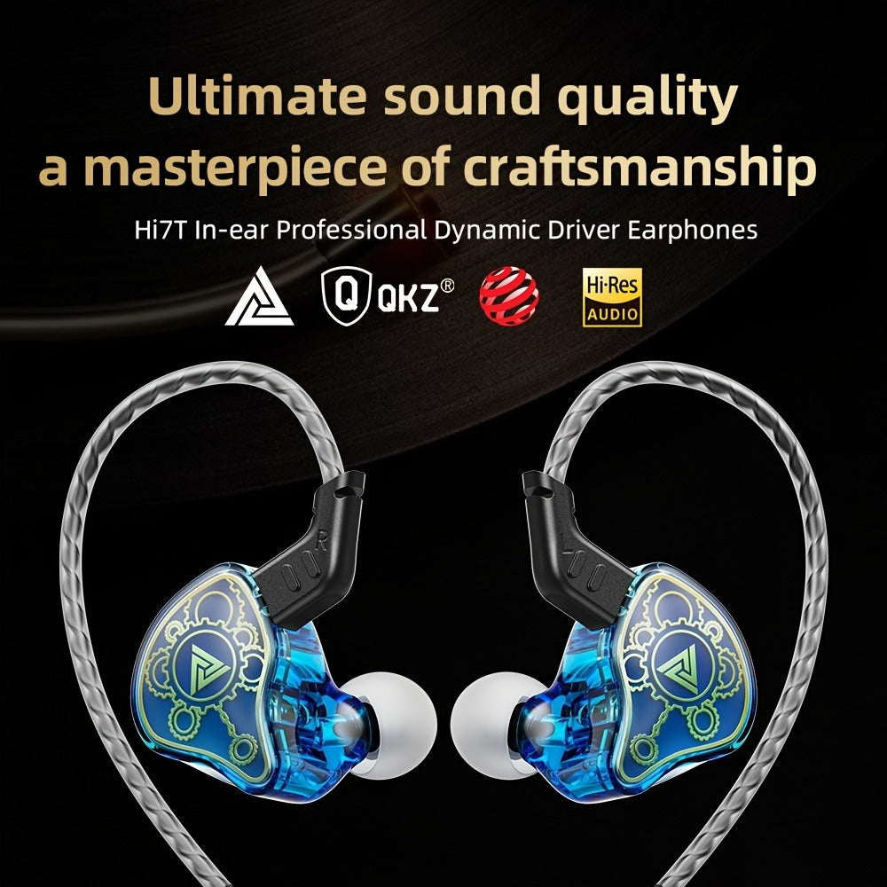 QKZ Hi7T Transparent Dynamic Resin Wired Earphones DJ Monitor HiFi Stereo Heavy Bass for Bedside Audio, Alarms and Room Entertainment