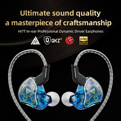QKZ Hi7T Transparent Dynamic Resin Wired Earphones DJ Monitor HiFi Stereo Heavy Bass for Bedside Audio, Alarms and Room Entertainment