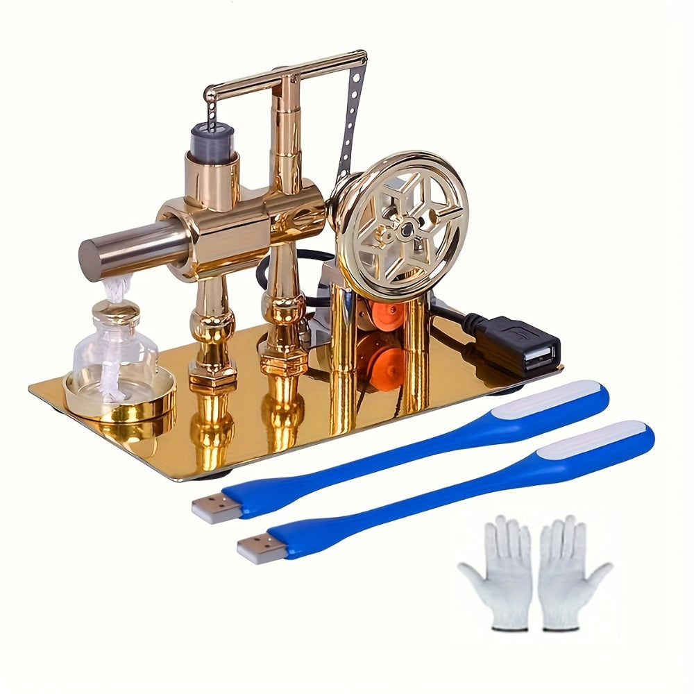 Stirling Engine Generator Kit Single Cylinder Stainless Steel, Real Working Heat Engine Model Generates Electricity