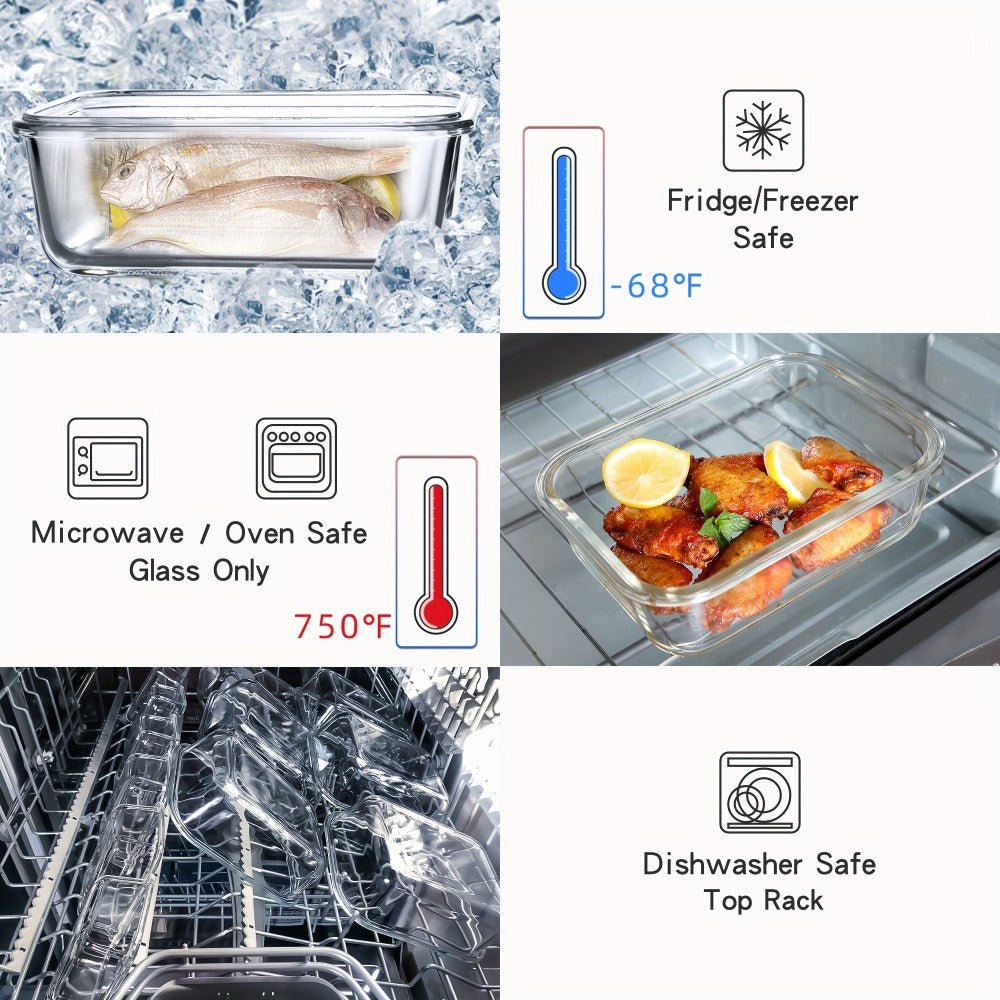 Glass Food Storage Containers with Airtight Lids – Borosilicate Glass Meal Prep Containers Set, Microwave Dishwasher Freezer Safe