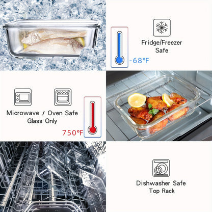 Glass Food Storage Containers with Airtight Lids – Borosilicate Glass Meal Prep Containers Set, Microwave Dishwasher Freezer Safe