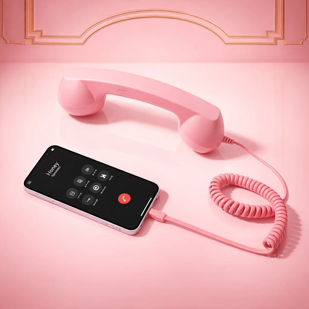 Anti-Radiation Phone Handset Retro USB-C Wired Receiver for Android, Built-in Mic, Grip, Plug-and-Play