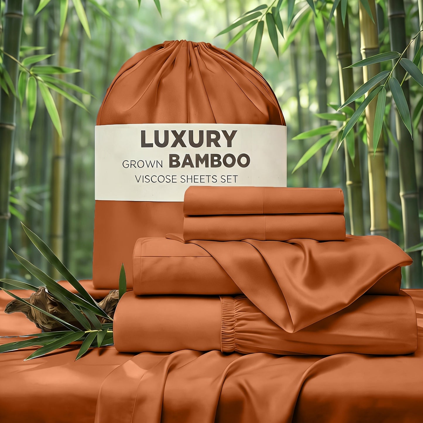Bed Sheet Set 4-Piece Bamboo-Derived Rayon with Deep-Pocket Fitted Sheet in Twin, Full, Queen and King Sizes