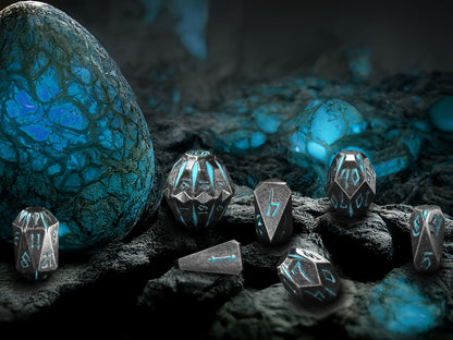 Metal DnD Dice Set 7pcs Glow in the Dark, Stonehenge Zinc Alloy Polyhedral Dice with Display Box