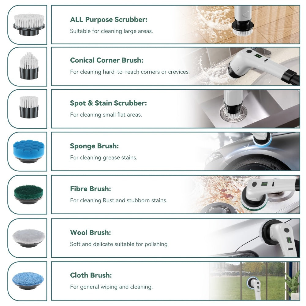 Telescopic Electric Cleaning Brush with Long Handle, 7-in-1 & 14-in-1 Multifunctional Power Scrubber Kit