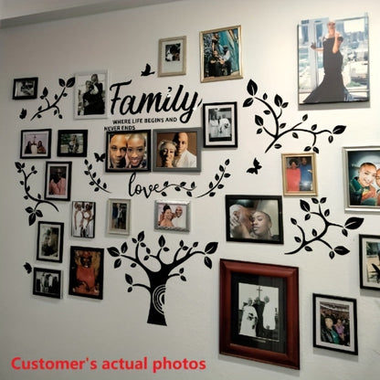 Family Tree Wall Sticker 3D Acrylic Photo Frame Collage – Removable Leaf-Shaped Picture Display with "Family" & "Love" Text