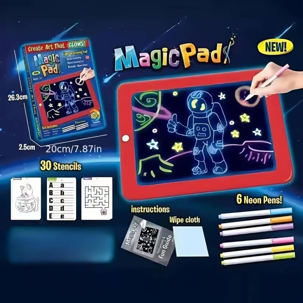 Magic LED Drawing Board for Kids with 15 Double-Sided Tracing Cards & 6 Markers, Light Up Luminous Art Board for Boys & Girls Ages 3-8