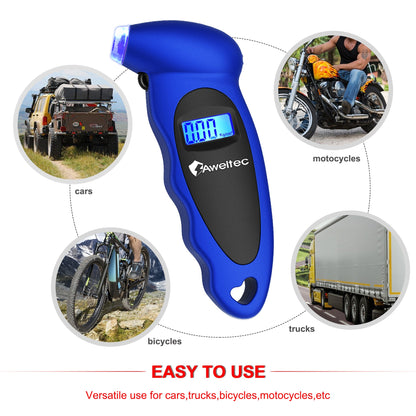 Digital Tire Pressure Gauge 2-Pack 150 PSI – Backlit LCD, 4 Modes PSI/Bar/KPA/Kgf, Non-Slip Grip for Car, Truck, Motorcycle & Bicycle