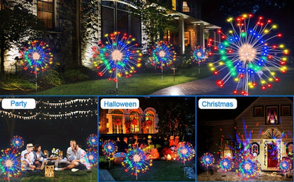 Solar Garden Lights Firework Stakes with 60-420 LEDs, 8 Modes, Flexible Copper Wire and Color Options