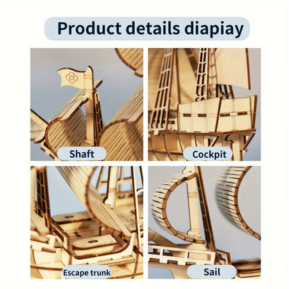 3D Wooden Model Kit Ocean Sailboat – DIY Assembly Puzzle for Adults & Teens, Handcrafted Sailing Ship Brain Teaser