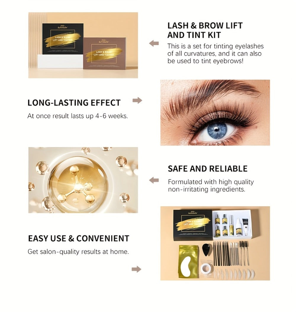 Lash Lift Kit & Brow Lamination Tint Set, 2-in-1 Eyelash Perm & Eyebrow Lamination with Black Brown Tint Dye