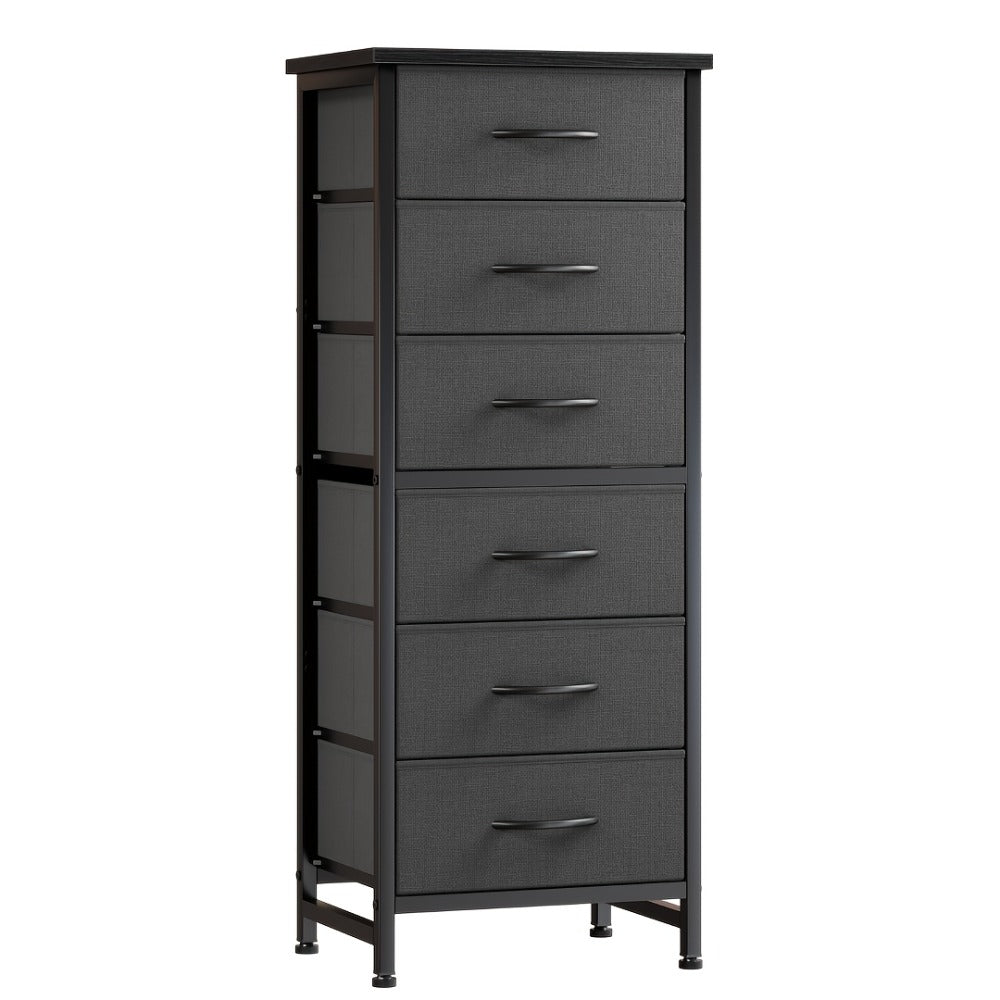 6 Drawer Fabric Dresser with Steel Frame Wooden Top – Storage Chest Organizer for Bedroom Closet Hallway Living Room