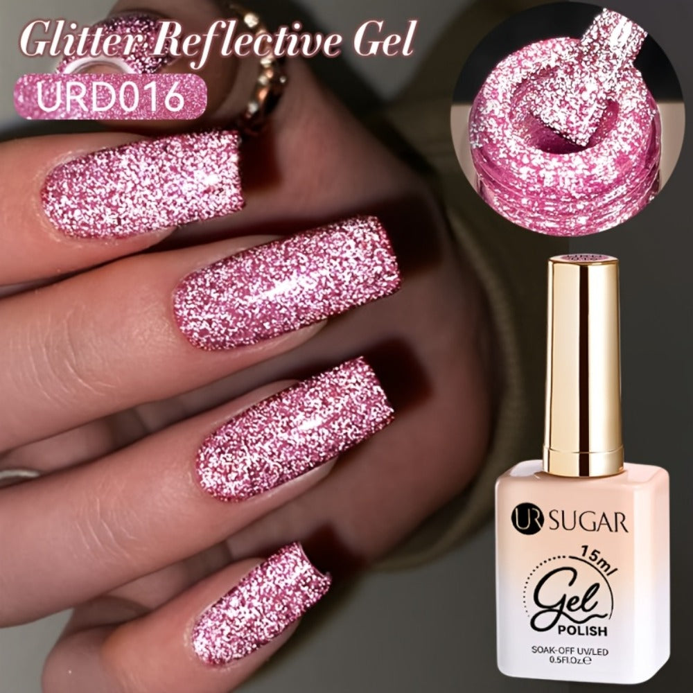 Gel Nail Polish UR SUGAR Reflective Glitter in 15ml with Fluorescent Neon Shimmer and UV/LED Soak-Off Cure