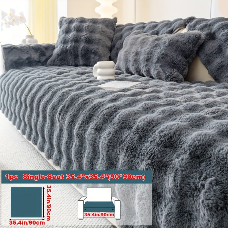 Sofa Cover Thick Faux Rabbit Plush Panels with Backing Detail for Seat, Armrest, Backrest or Pillowcase