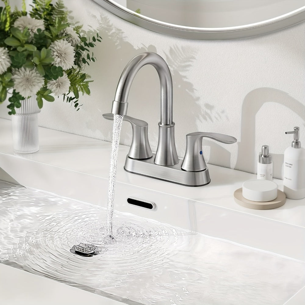 Centerset Bathroom Faucet 2 Handle 4 Inch – Dual Handle Vanity Sink Faucet with Pop-Up Drain & Supply Lines