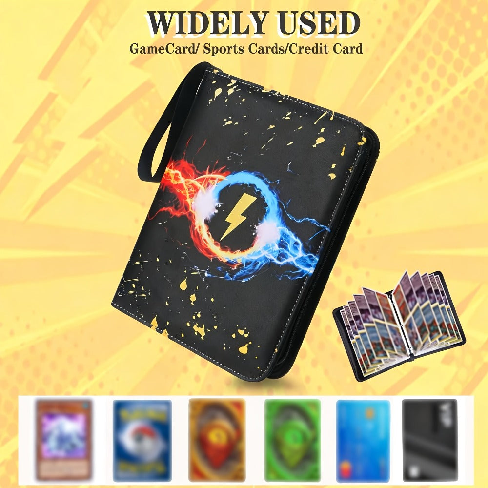 Trading Card Binder 400 Pockets – Faux Leather Lightning Bolt Design, Double-Sided Sleeves for Pokemon MTG TCG Sports Cards