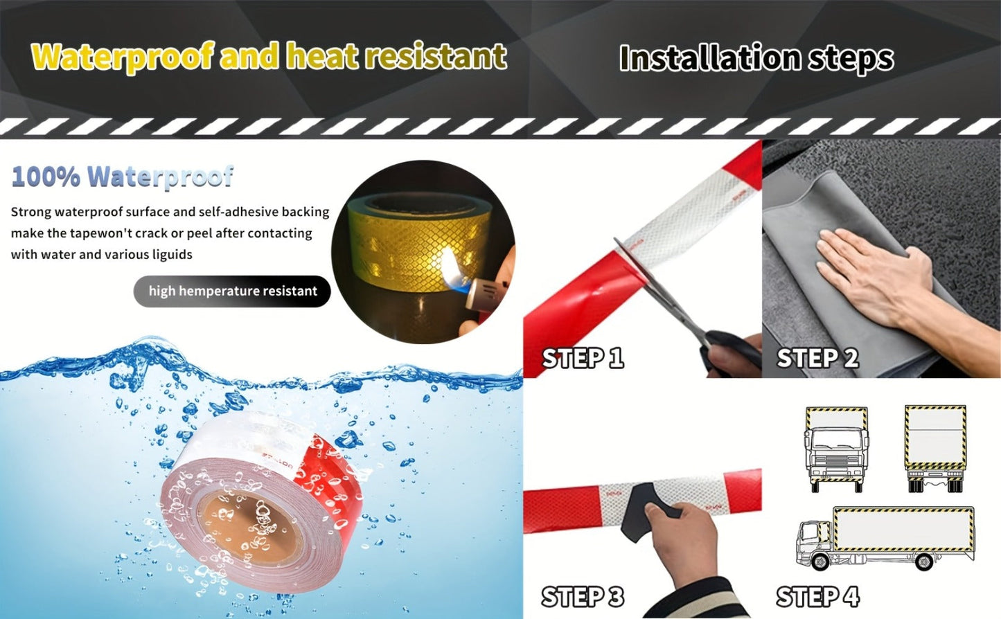DOT-C2 Reflective Tape 2"x60' High Intensity Prismatic Self-Adhesive Safety Strip – Waterproof Wear-Resistant Ultra Bright for Cars Trucks