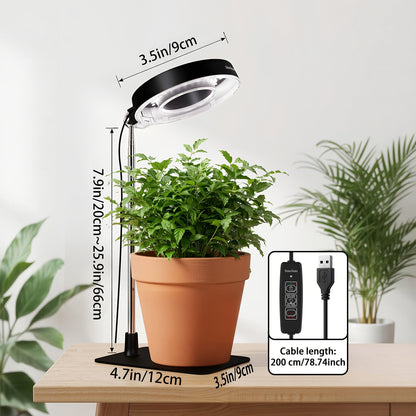 Four-Piece Tabletop Ring LED Plant Lamp Set with USB 3/6/9H Timer, Adjustable Poles and Bases