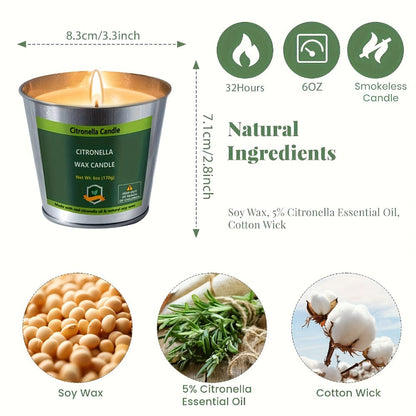 Citronella Candles Outdoor 4-Pack 6oz Each - 128 Hours Burning Mosquito Candle Set for Patio Garden Camping BBQ Party Yard Decor